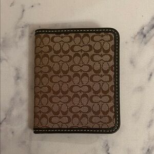 Coach Bifold ID Card Case Signature Brown Logo Fabric